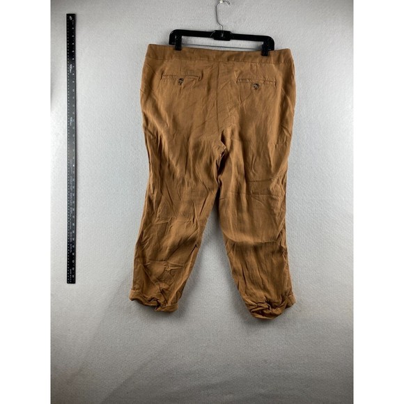Ann Taylor Loft Pants Womens 14 Brown Paperbag Ankle Cuffed Tie Front Casual - Picture 14 of 16